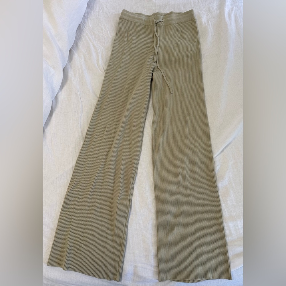 Cider Women's Tan/Light Green Ribbed Pants size S/M